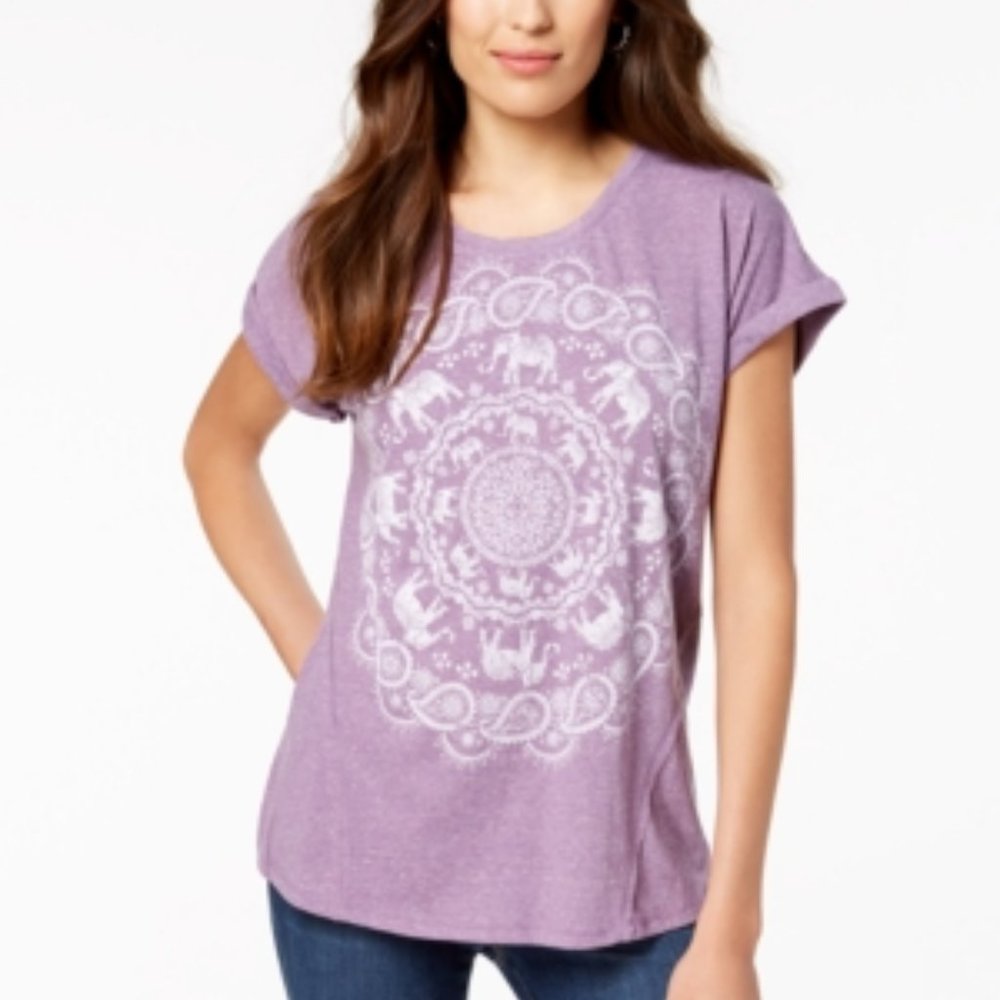 NWT Style & Co Petite Graphic Handkerchief-Hem Top